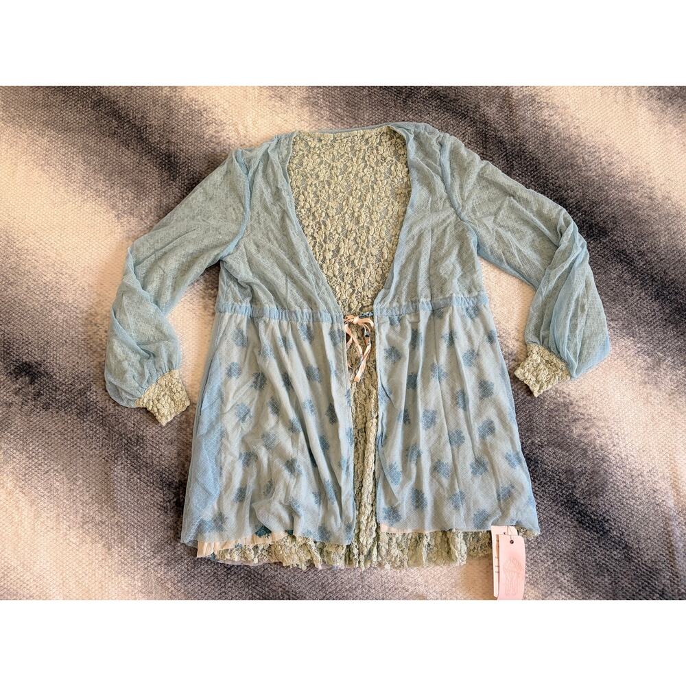 We are HAH Double Lace Robe French Blue Reversible Small Romantic Coquette Soft